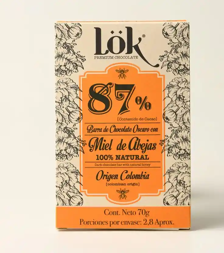 Chocolate Lok 87% Con Miel De Abejas - 70 Gr	
