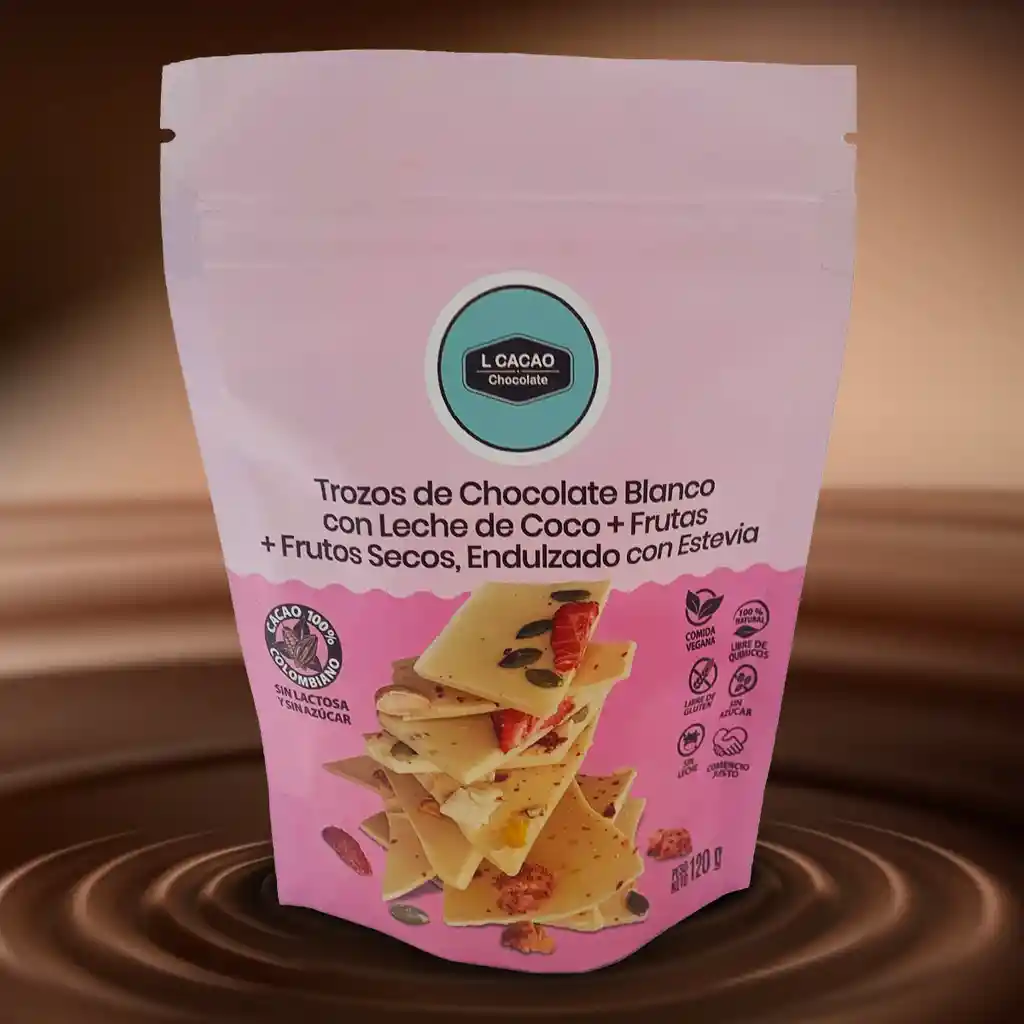 Trozos De Chcolate Blanco Sin Lacteos Sin Azucar Con Adicion De Frutas Y Frutos Secos