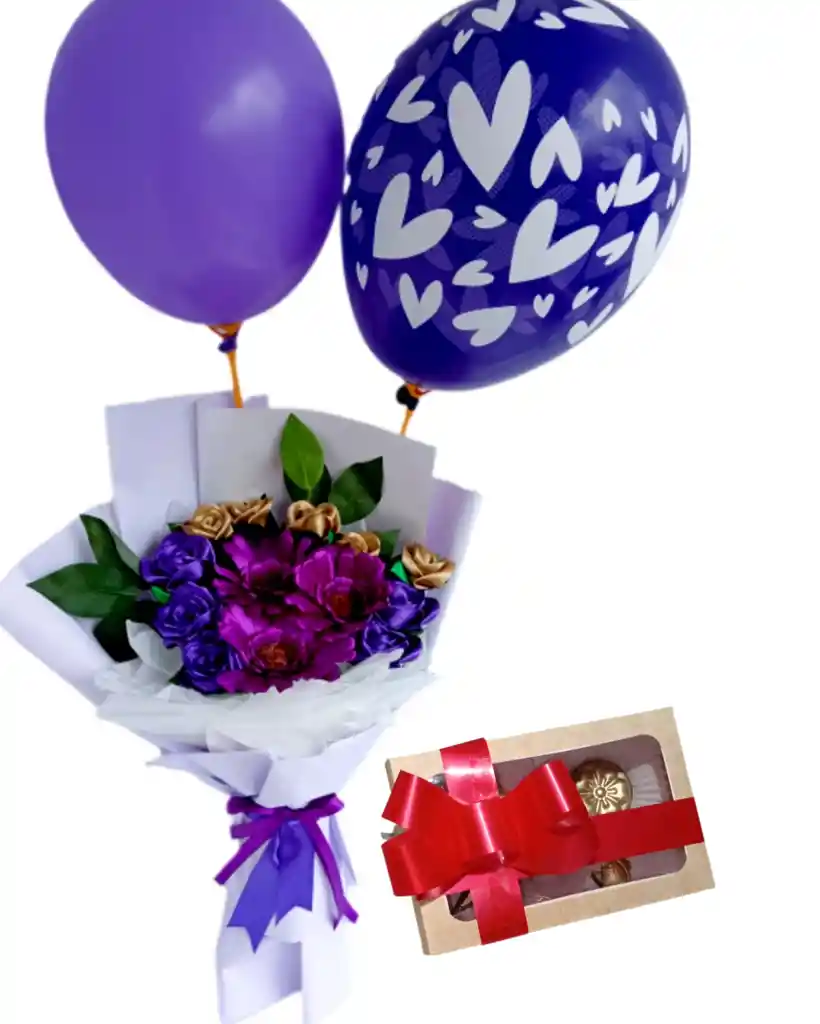 Ramo De Flores Moradas Con Chocolates