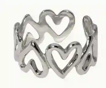 Anillo Plateado Corazones Abierto