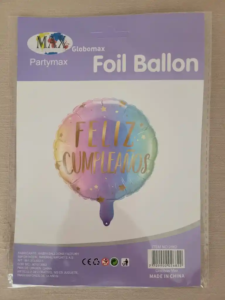 Globo Metalizado Estampado De 18" Empacado.