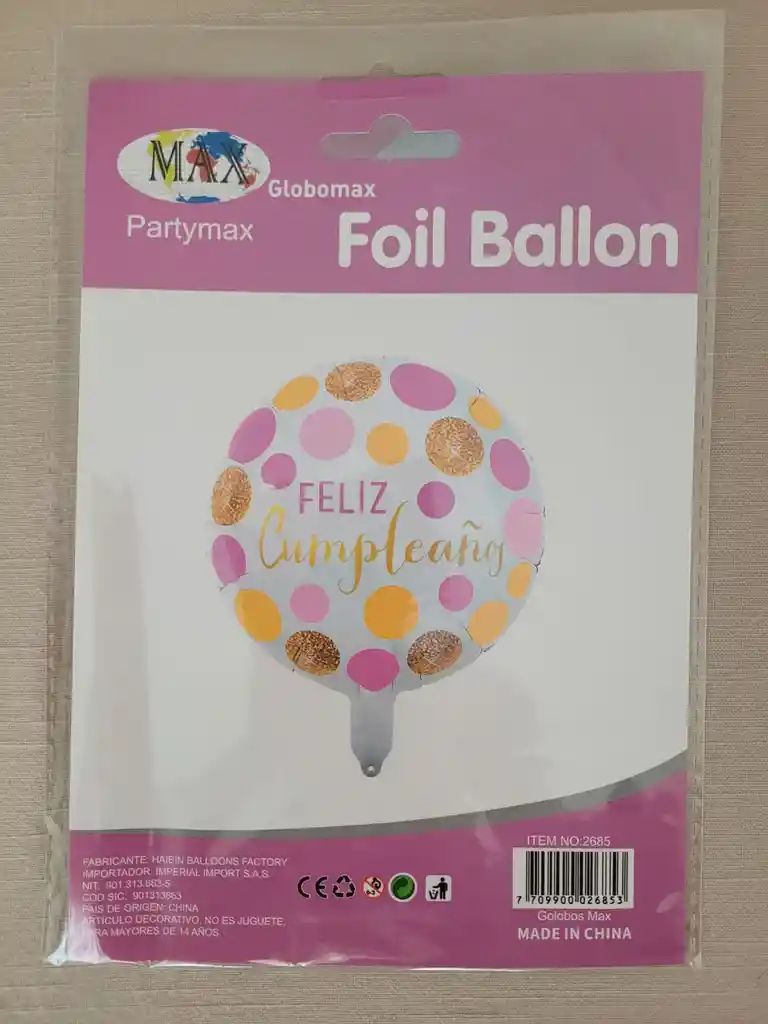 Globo Metalizado Estampado De 18" Empacado.