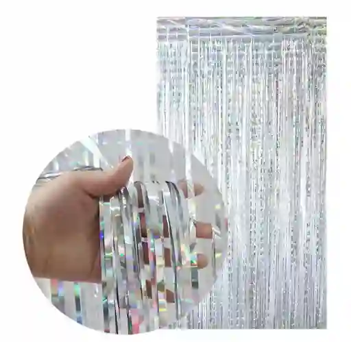 Cortina De Tiras Metalizada Plateada Cumpleaños Halloween Carnava Navidad