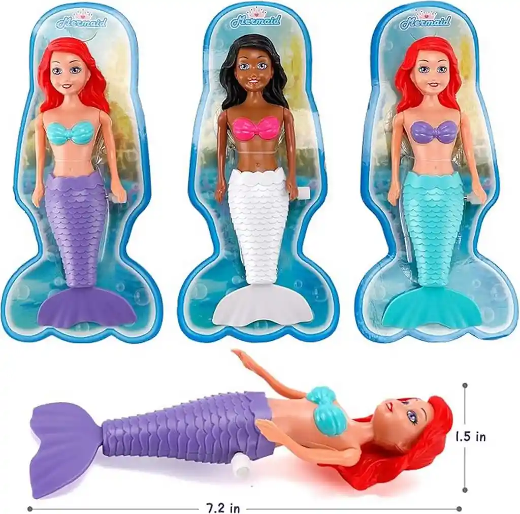 Sirena Nadadora De Cuerda Juguete De Baño Niñas X 3 Unidades