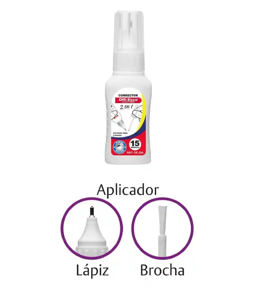 Corrector Liquido 15 Ml Doble Servicio Offi Esco Oe-254 Tipo Liquid Paper