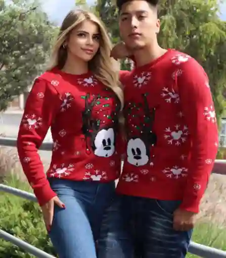 Saco Rojo Navideño Buzo Mickey Mouse De Lana Para Adulto Tejido De Alta Calidad Alegría Navideña Talla M