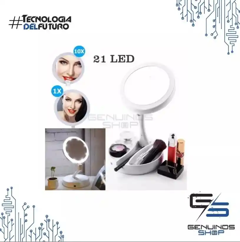 Espejo Doble Plegable Con Luz Led -unidad