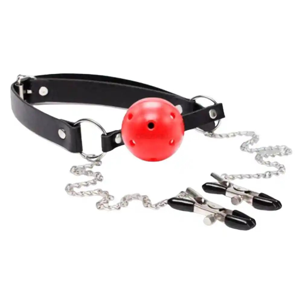 Mordaza Ball Gag Boca Y Pezoneras Bdsm Sado Juguete Sexual