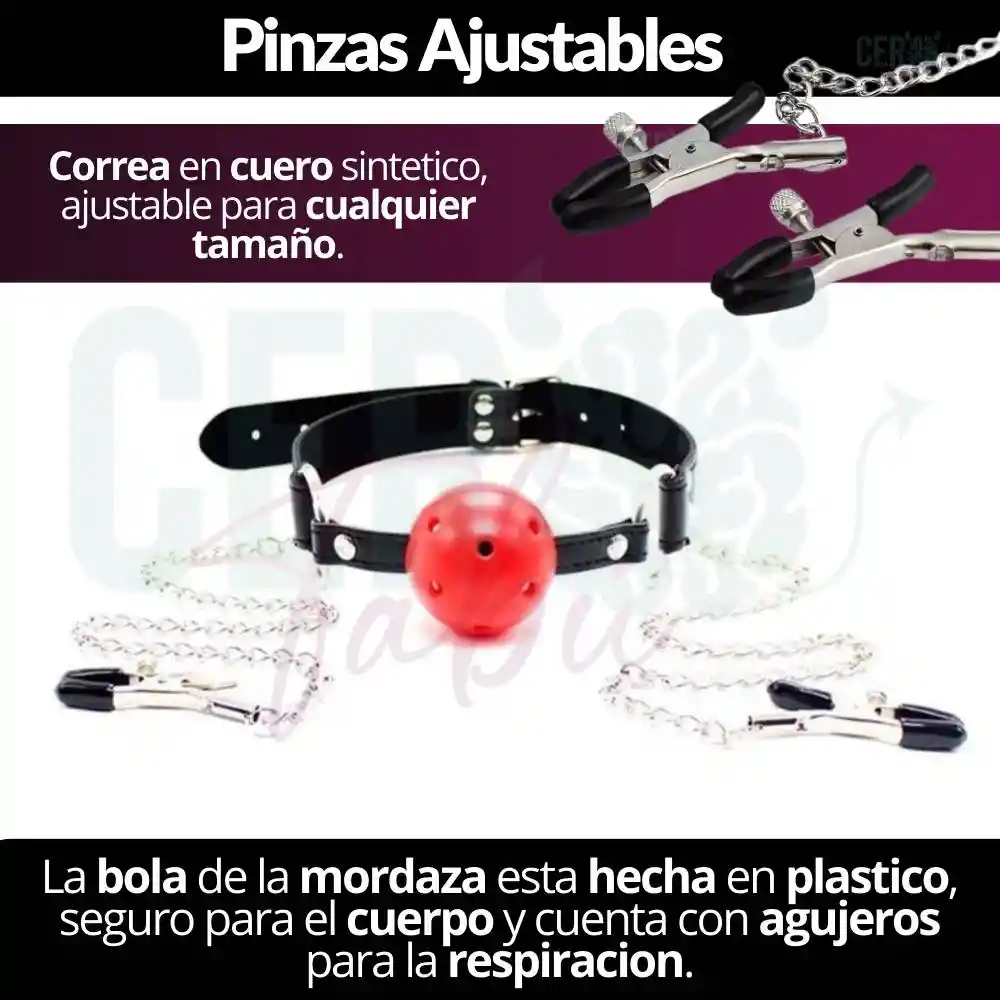 Mordaza Ball Gag Boca Y Pezoneras Bdsm Sado Juguete Sexual