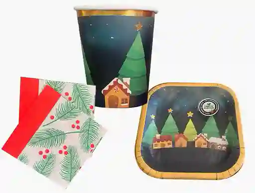 Kit Fiesta Desechables Vasos, Platos Y Servilletas Dulce Navidad