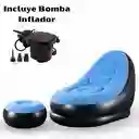 Sofa Sillon Inflable Con Posapies Portatil + Bomba Inflador Azul