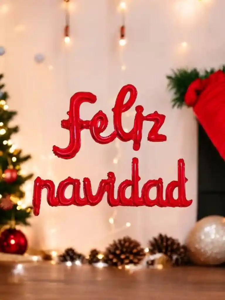 Globo Feliz Navidad Metalizado Letra Cursiva Color Rojo