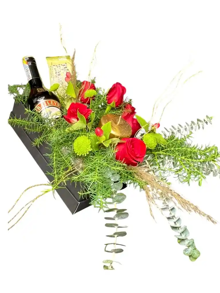 Caja Navidad Con Rosas Y Vino