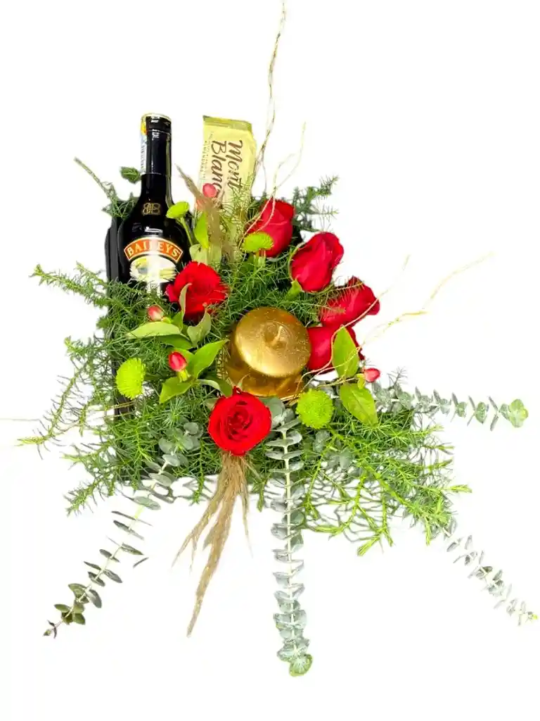 Caja Navidad Con Rosas Y Vino