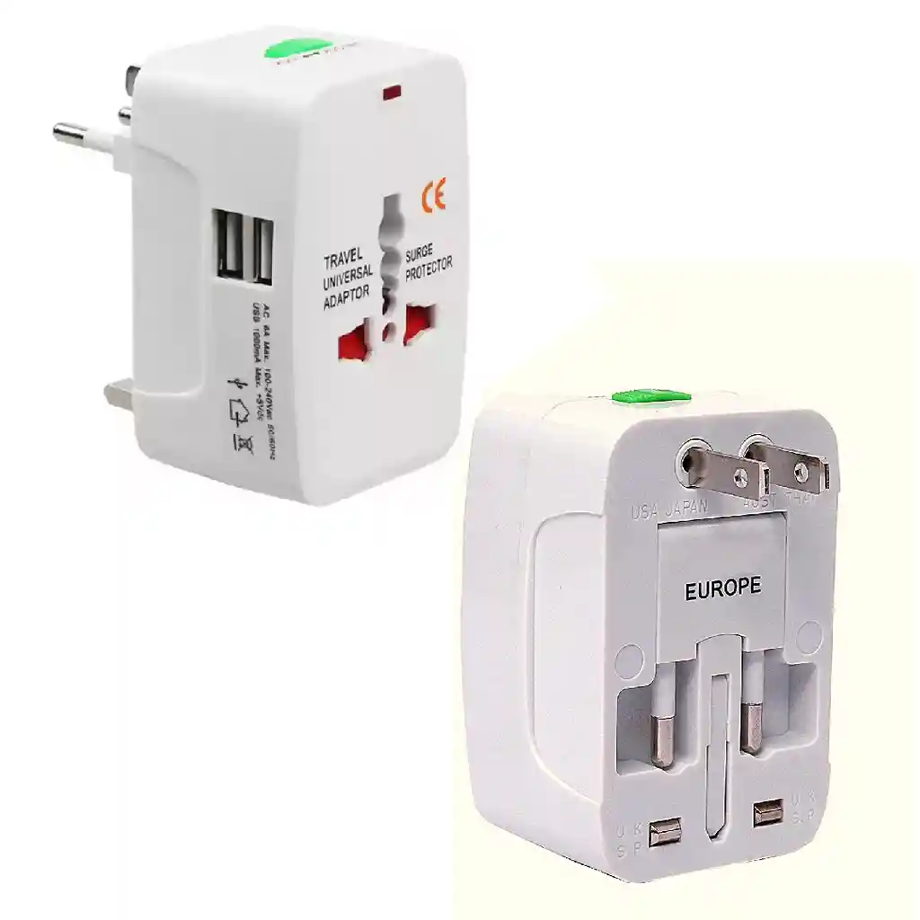 Adapatador De Energia Internacional Para Viajes Con 2 Puertos Usb