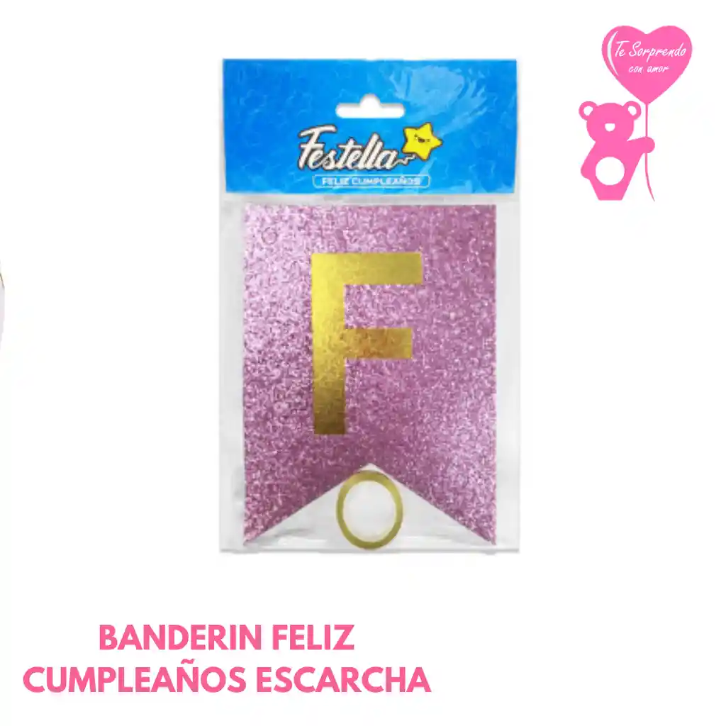 Banderin Rosado Escarcha Feliz Cumpleaños