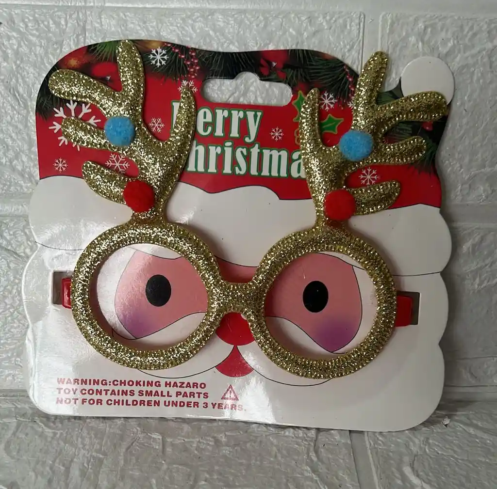 Gafas De Navidad Escarchadas Doradas Con Pompones