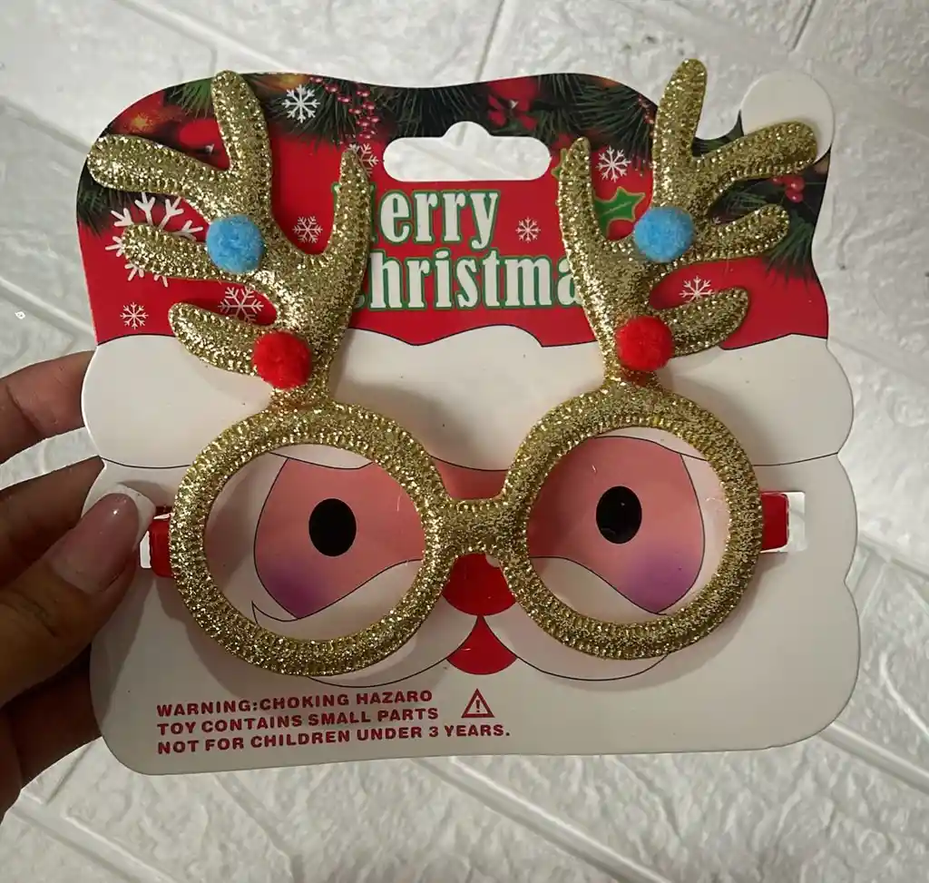 Gafas De Navidad Escarchadas Doradas Con Pompones