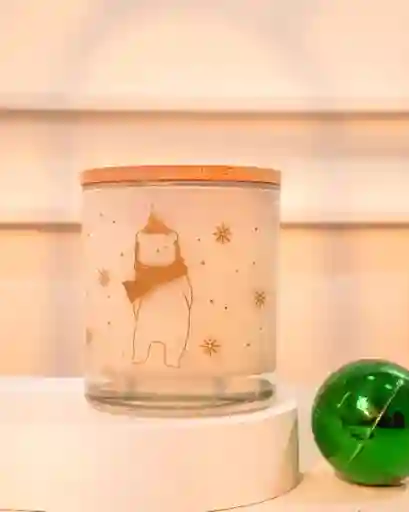 Vela En Vaso 2 Pabilos Con Diseño Osos Dorados Navidad