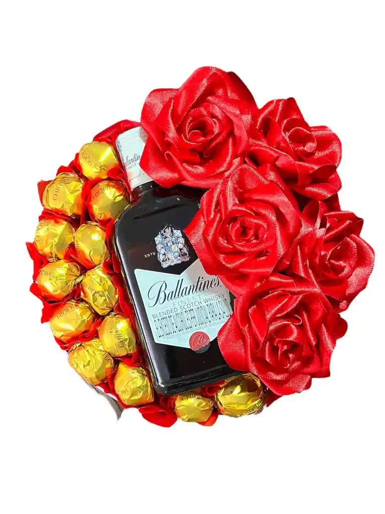 Regalo De Navidad - Corona De Chocolates, Whiskhy Ballantines Y Rosas - - Regalo De Aguinaldos - Feliz Año Nuevo - Ancheta De Navidad - Ref 47