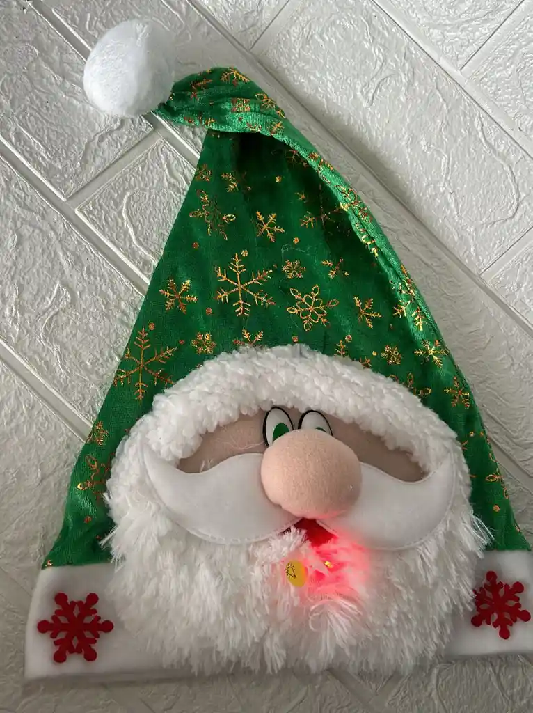 Gorro Navidad Verde Papa Noel Con Luces (( Talla Unica ))