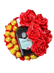 Regalo De Navidad - Corona De Chocolates, Whiskhy Ballantines Y Rosas - - Regalo De Aguinaldos - Feliz Año Nuevo - Ancheta De Navidad - Ref 47