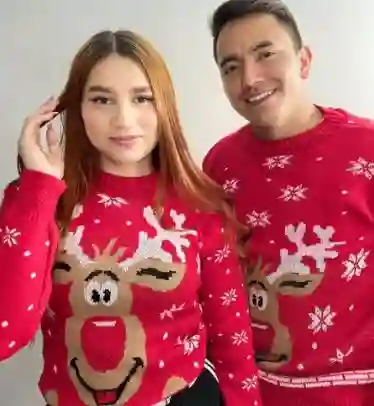 Saco Rojo Talla L Reno Grande Navideño Lana Tejido Navidad