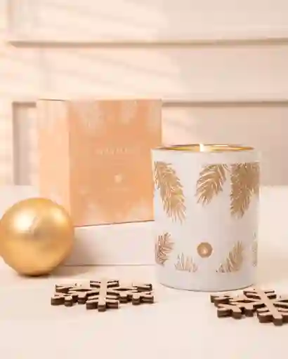 Vela En Vaso Navidad Con Diseño Dorado Y Caja Navideña