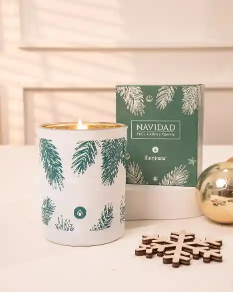 Vela En Vaso Navidad Con Diseño Verde