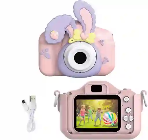 Cámara Digital Fotos Videos Para Niñas Funda Conejo Fresa