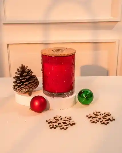 Vela En Vaso Copos De Nieve Rojo