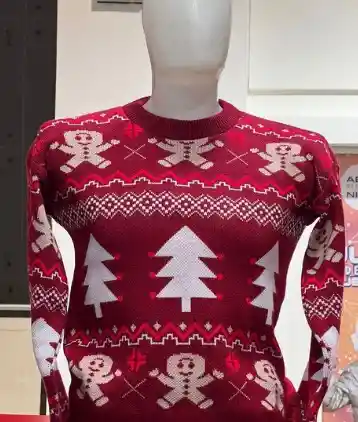 Saco Vinotinto Talla M Galletas Arboles Navideño Lana Tejido