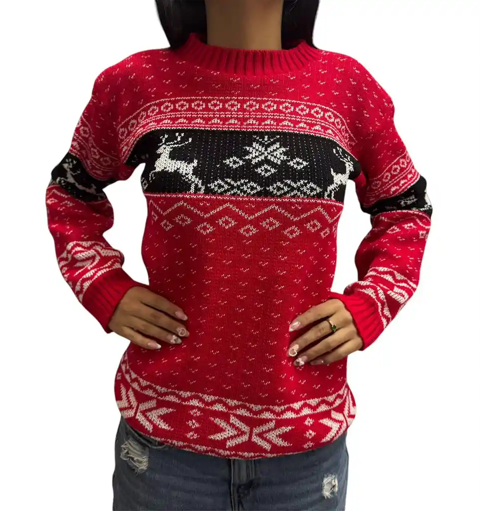 Saco Rojo Talla M Renos Negro Navideño Lana Tejido