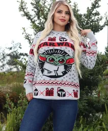 Saco Gris Talla M Star Wars Baby Yoda Navideño Lana Tejido Navidad