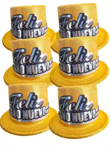 Sombreros Para Fiesta De Feliz Año Nuevo Color Dorado X6 Und