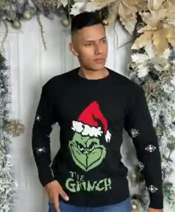 Saco Negro Talla S Grinch Copos Navideño Lana Tejido Navidad