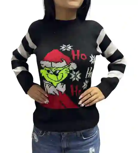 Saco Negro Talla M Grinch Ho Ho Ho Navideño Lana Tejido Navidad