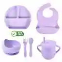 Set 7 Piezas Vajilla Alimentacion Silicona Para Bebe Rosado