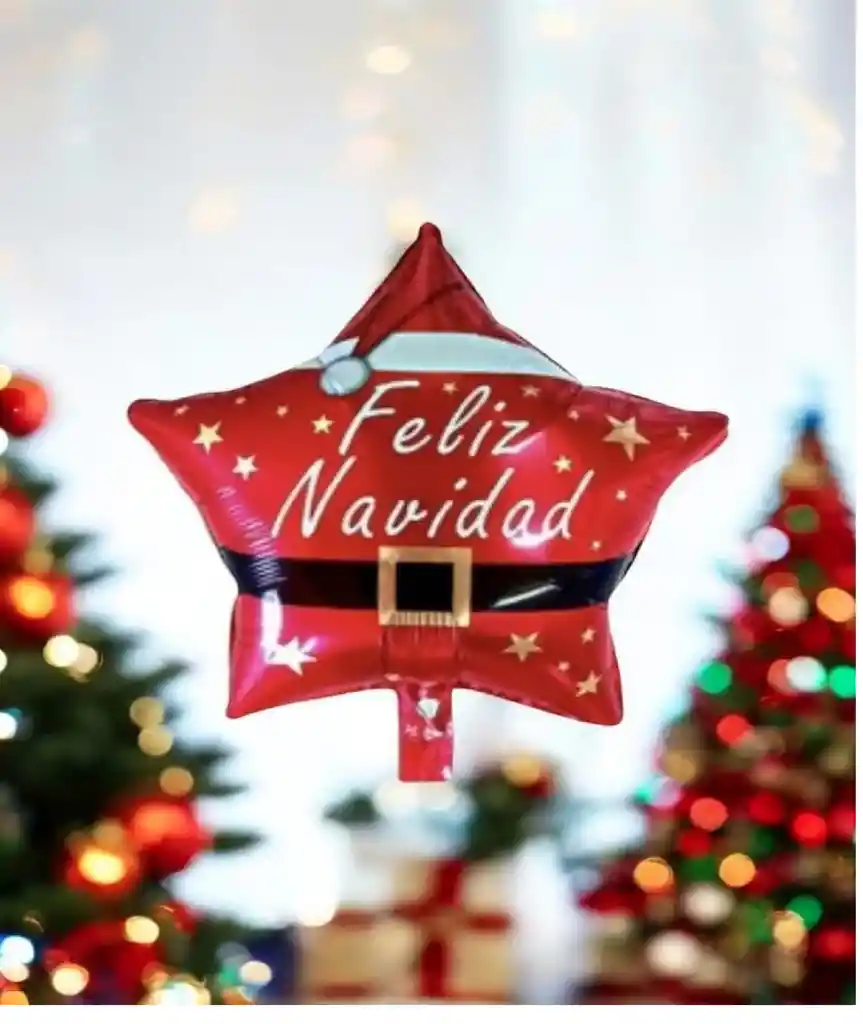 Globo Metalizado Estrella Feliz Navidad 45 X 45 Cm / (x1 Unidad)