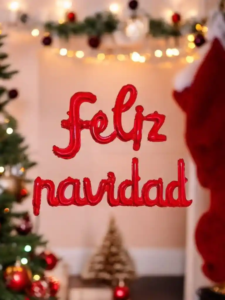 Globo Metalizado Frase Feliz Navidad Letra Cursiva Rojo