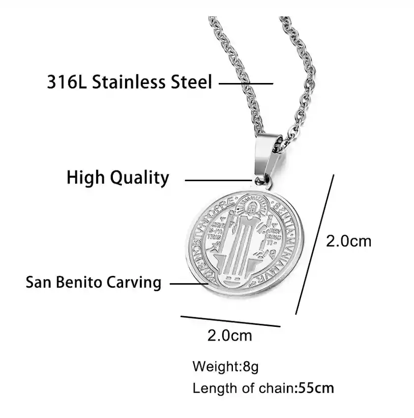 Collar Cadena Dije San Benito Para Mujer Hombre En Acero