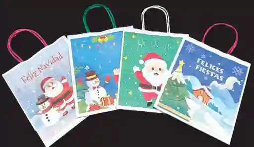 Navidad Bolsas De Regalo Kraft Estampadas 19cm X 23cm