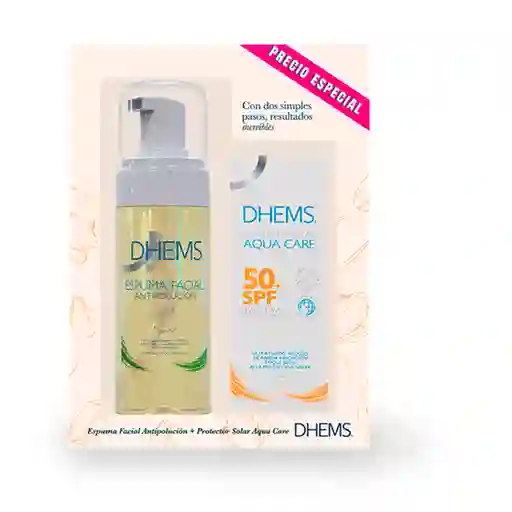 Kit Dhems Espuma Facial Antipolución 150ml + Protector Solar Aqua Care Sin Color 50 Ml