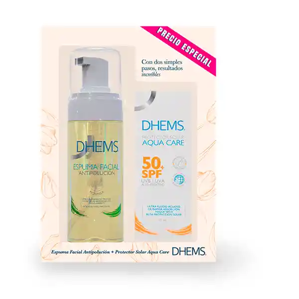 Kit Dhems Espuma Facial Antipolución 150ml + Protector Solar Aqua Care Sin Color 50 Ml