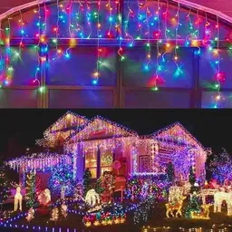 Luces De Navidad Cortina Lluvia Luz Multicolor 6x0.6m Extensión De Luz Decoración Navideña