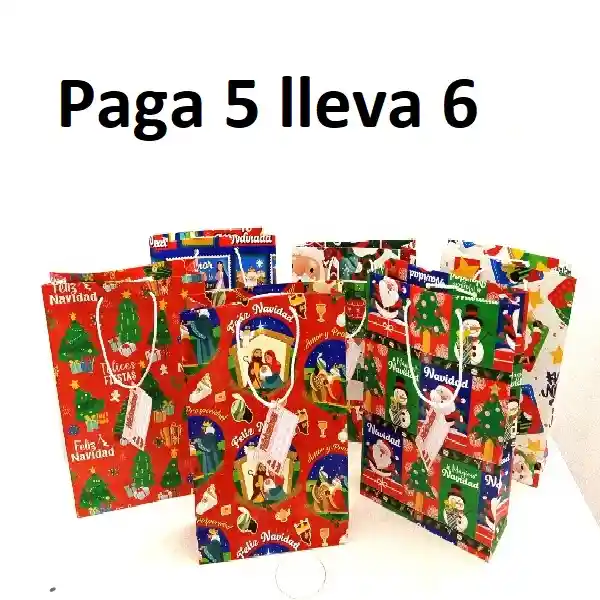 Paga 5 Lleva 6 Bolsa Regalo Navidad Mediana 25x16x6cm Surtidas