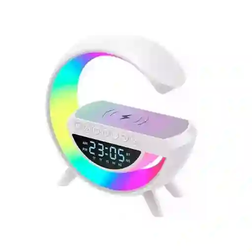 Parlante Lampara G Cargador Inalámbrico Rgb Reloj Bt Color Blanco