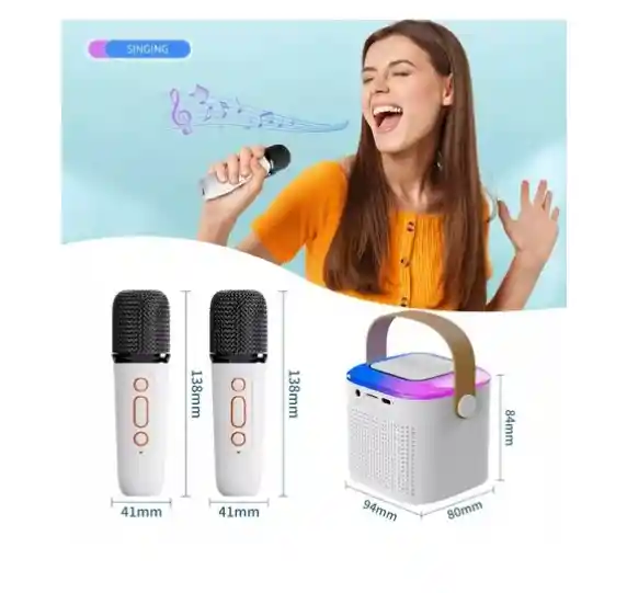 Kit Parlante Y 2 Micrófonos Karaoke Para Niños Bluetooth Led