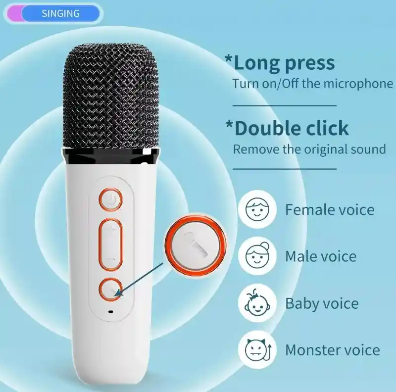 Kit Parlante Y 2 Micrófonos Karaoke Para Niños Bluetooth Led