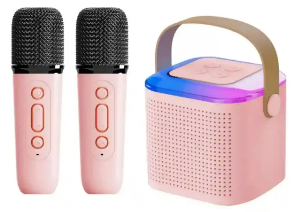 Kit Parlante Y 2 Micrófonos Karaoke Para Niños Bluetooth Led